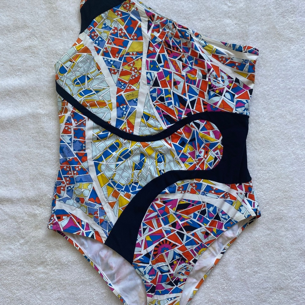 Rare Emilio Pucci Vintage Multi Color Design One Piece Swimsuit Made In Italy